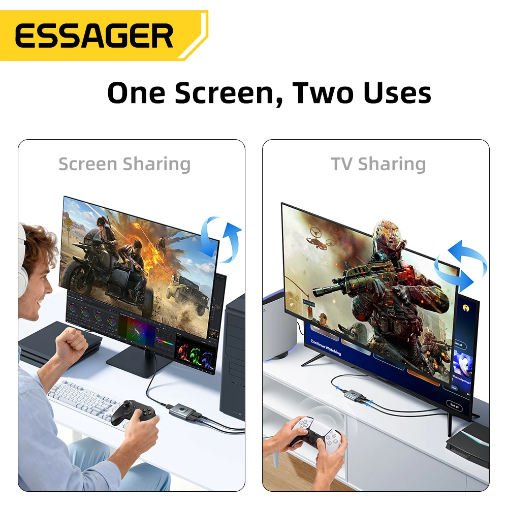 Essager Bidirectional HD Switcher 2‑In‑1‑Out 1‑In‑2‑Out HDMI‑Compatible Adapter Support HDR Dolby Audio For PS5 Xbox PC TV Box