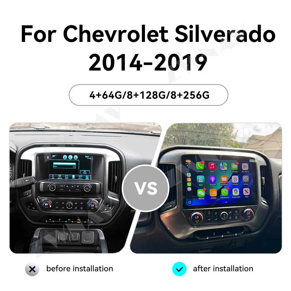 For Chevrolet Silverado 2014-2019 Android 13 GPS Navigation Carplay 12 inch Touch Screen Android Auto Radio Stereo Carplay