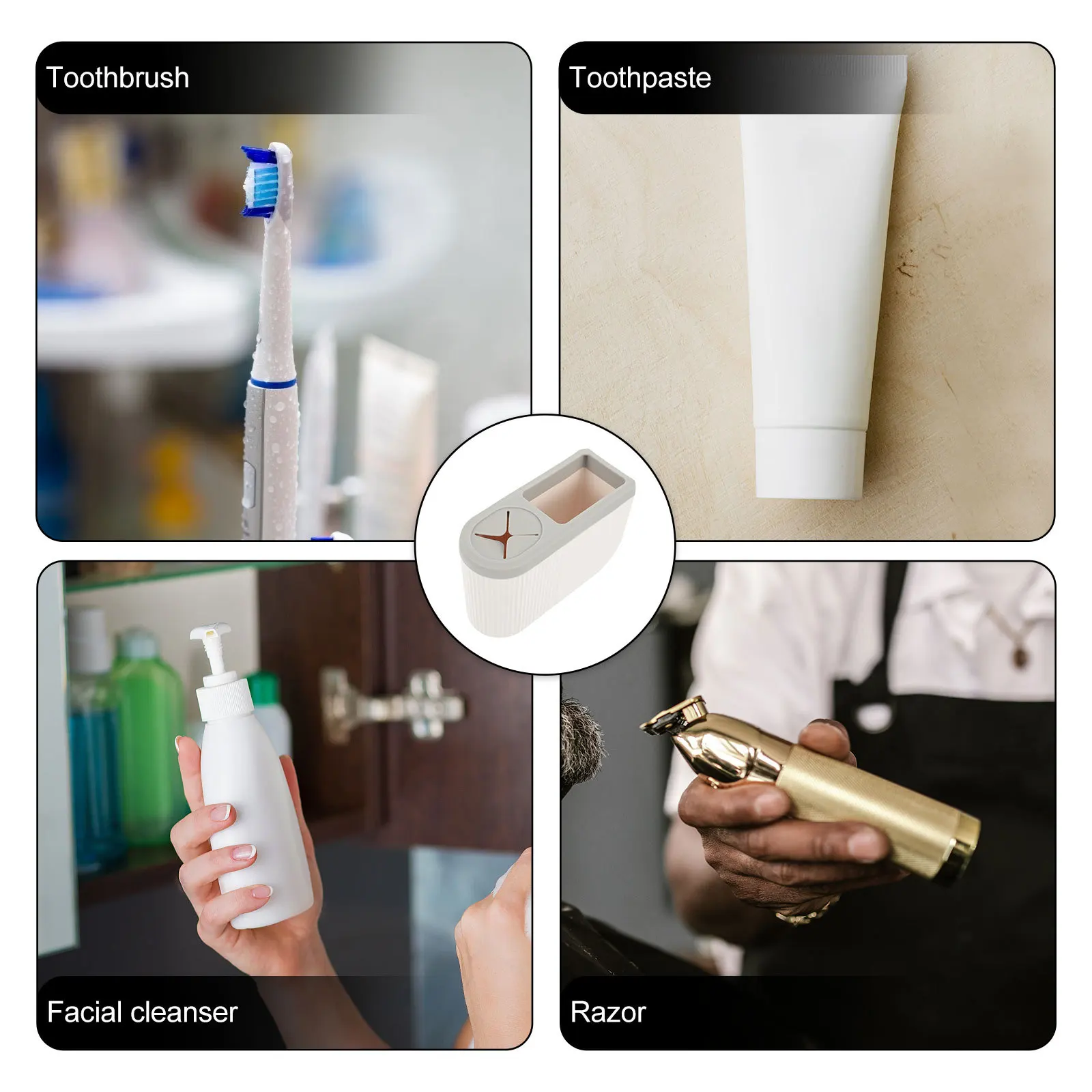 

Bathroom Storage Rack Wall Mounted Toothbrush Holder Adhesive Organizer For Toothbrush Toothpaste Shaver Razor Ceramic