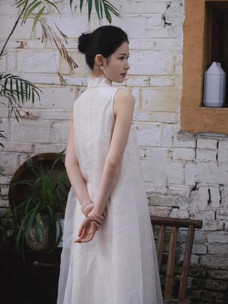 Été nouveau chinois Zen Sle mariage Dr blanc Svel Qipao dentelle jupe longue pour les femmes taille haute a-ligne robe