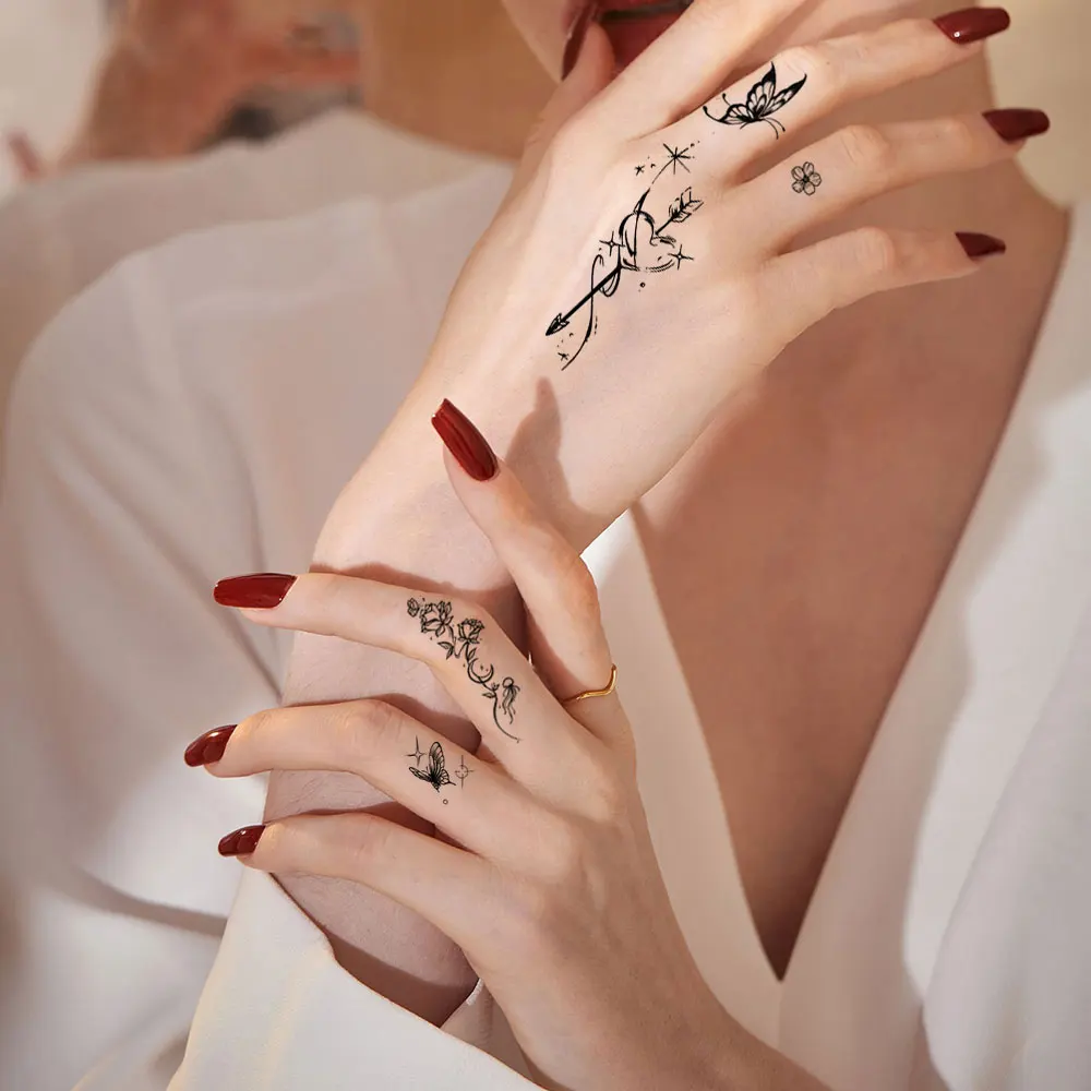 30pcs Small Flower Waterproof Tattoo Stickers Disposable Butterfly Moon Pattern Hand Body Temporary Tattoo Fake Tattoo