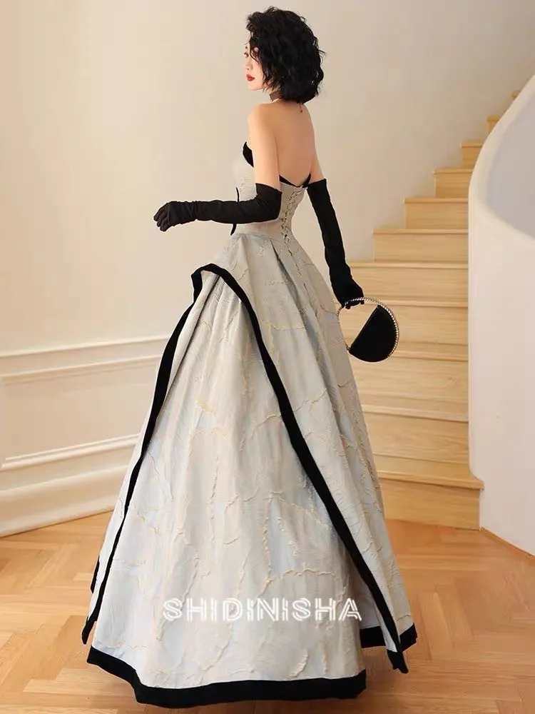 رداء De Soiree فساتين سهرة أنيقة مثير صديرية دائرية المرأة عارية الذراعين طويل ألف خط الدانتيل يصل حفلة خاصة فساتين Quinceanera Vestidos