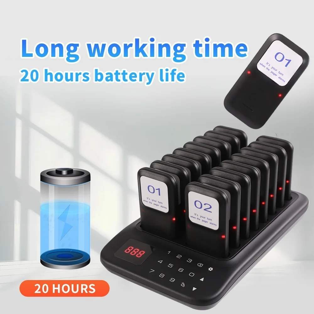 ระบบเพจเจอร์ร้านอาหาร, เพจเจอร์สําหรับร้านอาหาร, ระยะไกล 1,000 ฟุต, เพจเจอร์ 16 ตัวและเสียงบี๊บสําหรับรถบรรทุกอาหาร, บาร์, ร้านอาหาร