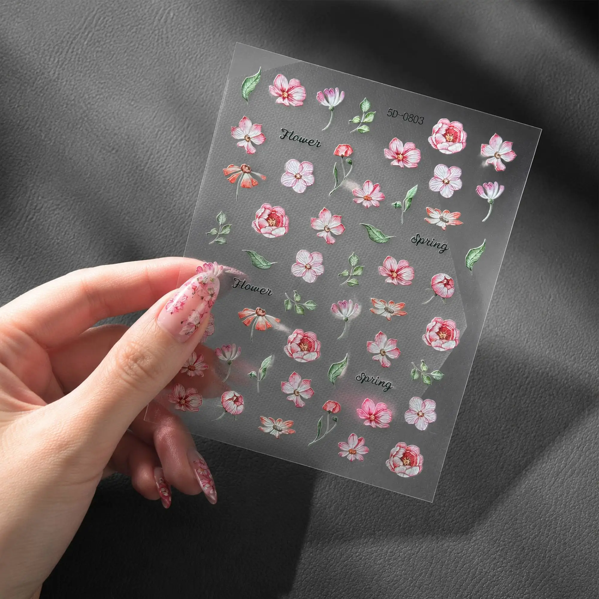 1Pc Dimensional Relief Textured Floral Nail Art Sticker Adhesive Sticker Full Floral Nail Decal Party Wedding Floral Nail Slider