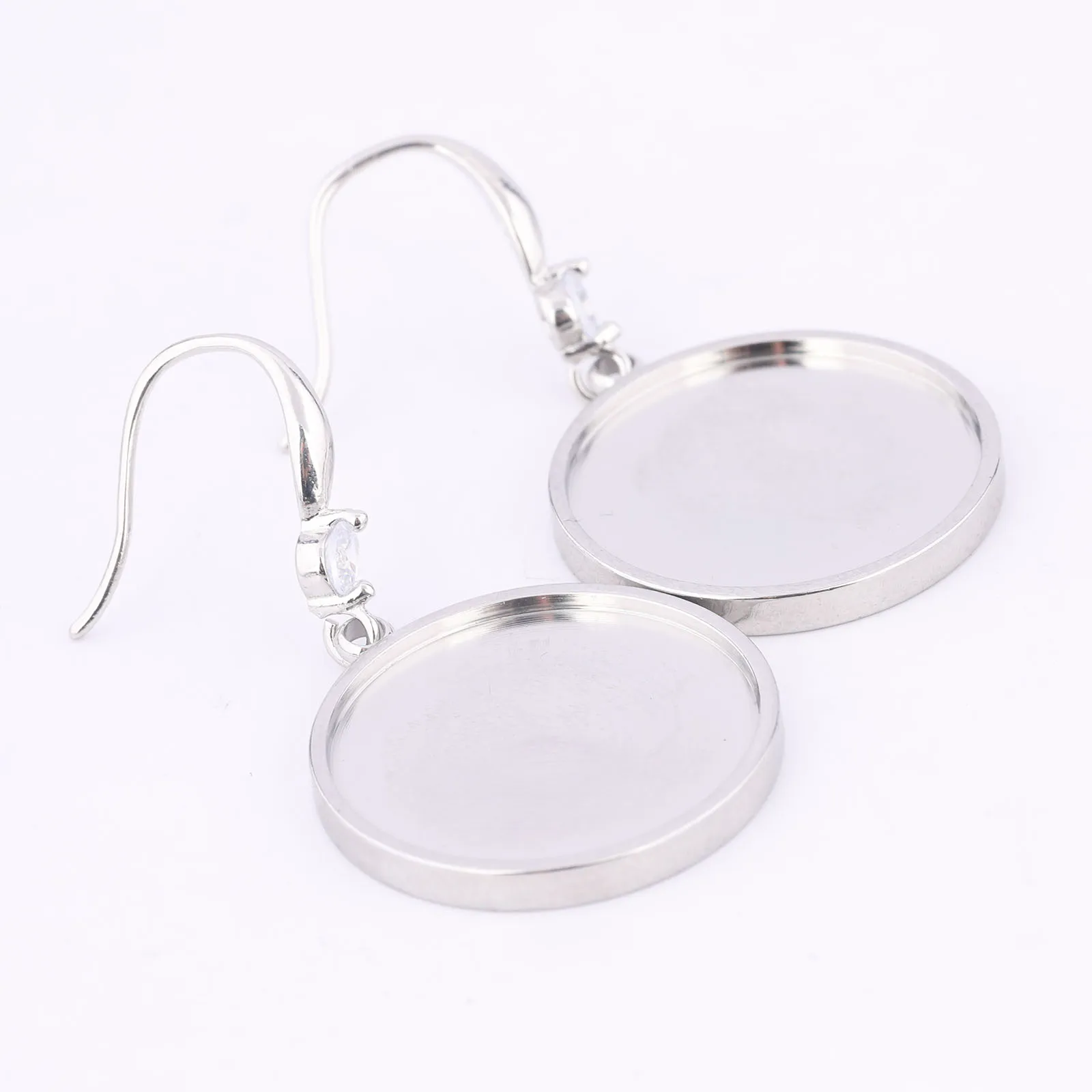 6pcs Stainless Steel Fit 20mm Cabochon Earring Bezel Settings Diy Zircon Stone Earrings Hooks Findings For Jewelry Making