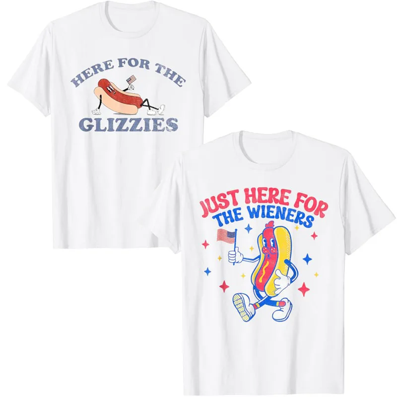 ที่นี่สำหรับ4th gizzies ของ july เสื้อยืดฉันอยู่ที่นี่สำหรับวันเป็นอิสระ Wieners ฮอตดอกทีออฟอเมริกาความภาคภูมิใจรักชาติด้านบน