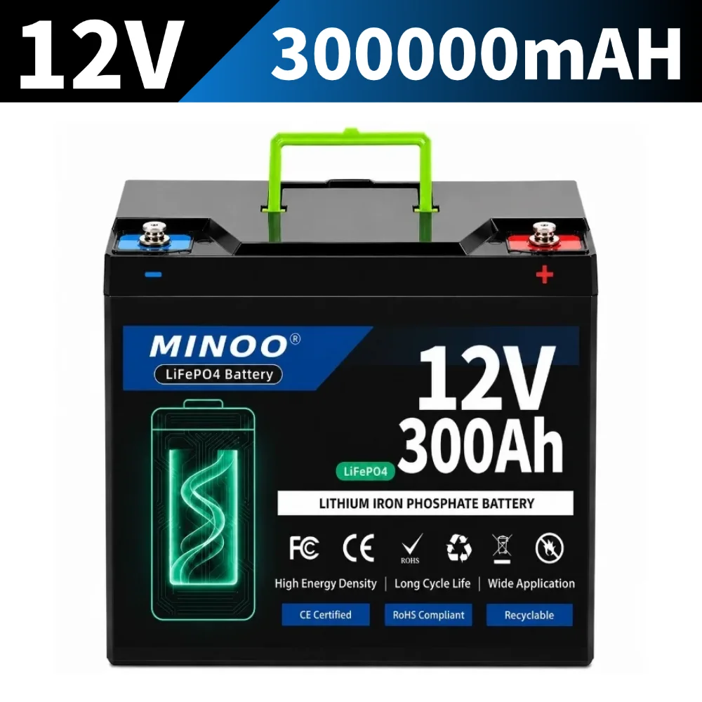 12V 300Ah Lithium LiFePO4 Deep Cycle Battery, 9000+ Cycles Rechargeable Battery for Solar/Wind Power,Small UPS,Lighting,and More