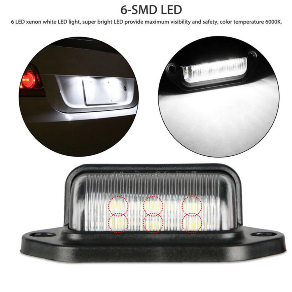 2 Lines License plate lights 2pcs 6 LED Accessory Boat Waterproof IP65 10-30V Lamp Replacement Trailer Practical