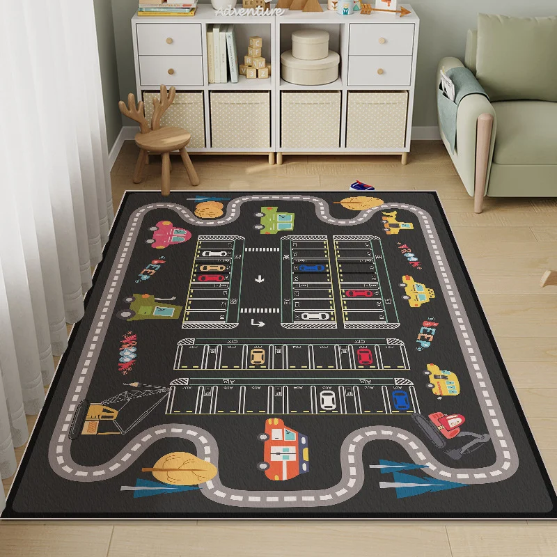 VIKAMA Car Track Amusement Area Carpet Traffic Road Printing Floor Mat Anti Slip Washable Indoor Carpet Home Decoration