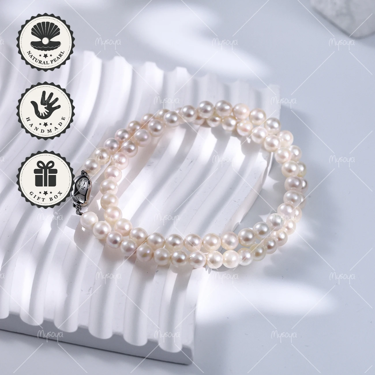 

Ожерелье Mysoya из японского белого морского жемчуга Акойя 6–6,5 мм с застежкой в японском стиле, подарок на День святого Валентина или день рождения для нее