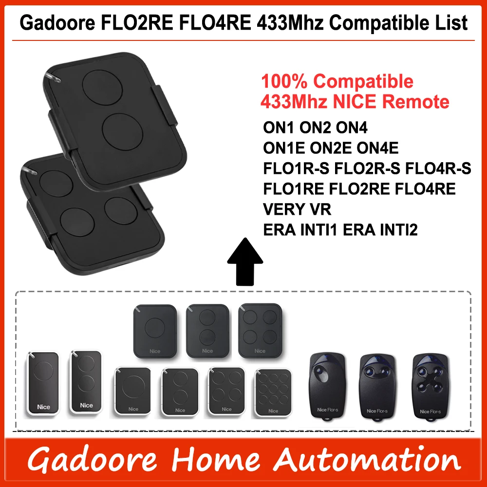 Gadoore 433MHz FLO2RE FL04RE Garage Door Remote Era Flor FLO2RE FL04RE Compatible for 433Mhz FLO2RE /4RE ON2E/ON4E FLO2R-S FLO4R