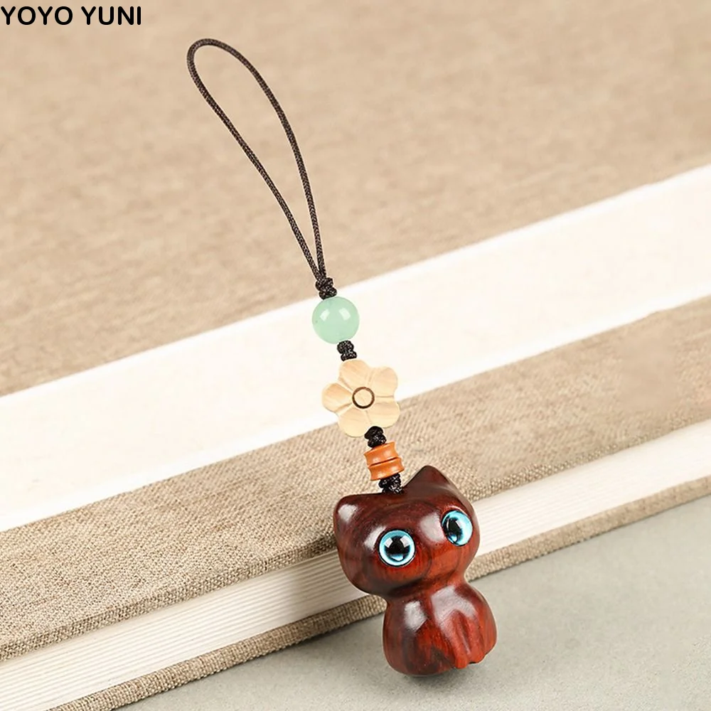 Decoration Chinese Style Pendant Phone Pendent Lucky Cat Pendant Mobile Phone Ring Key Chain Strap Sandalwood Key Chain