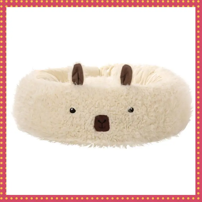 

B74A Plush Round Pet Bed Cat Beds For Indoor Cats Cozy Cartoon Alpaca Shape Dog Beds For Cats Or Small Dogs, Nest L+A Easy To Us