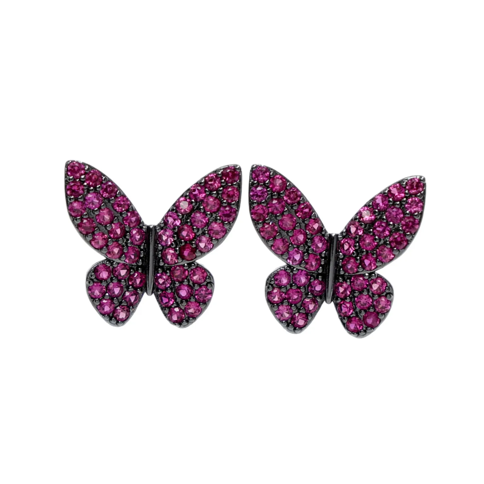 Pink Black Crystal Butterfly Stud Earrings for Women Sparkling Animal Shaped Fashionable Party Jewelry Wedding Anniversary Gift