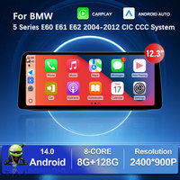 Carplay 12.3 ‘’ for BMW 5 Series E60 E61 E62 2004 - 2012 CIC CCC System Android 14 GPS Car Video Multimedia Player 4G Auto Tools