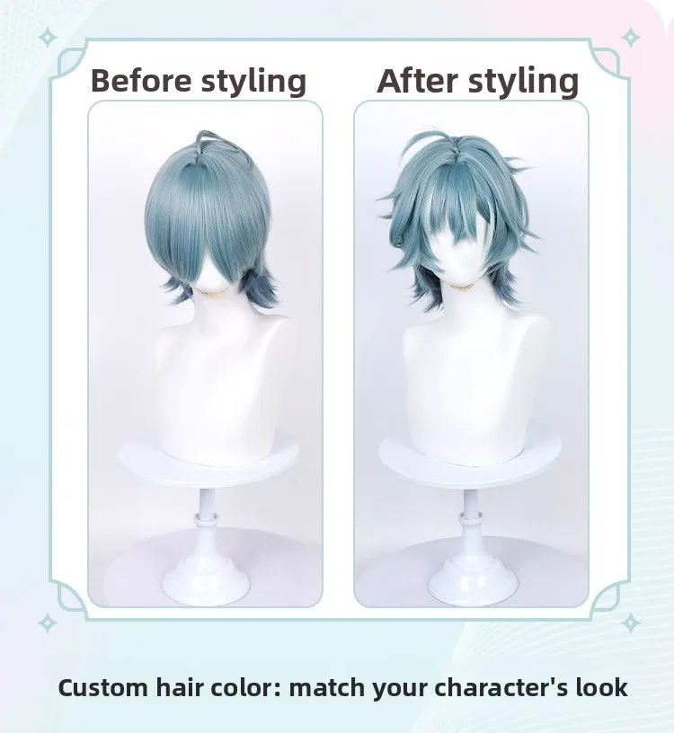 Freminet Genshin Impact Cosplay Wig Blue Gradient Short Layered Hair Heat Resistant Synthetic Wig For Cos Event 5