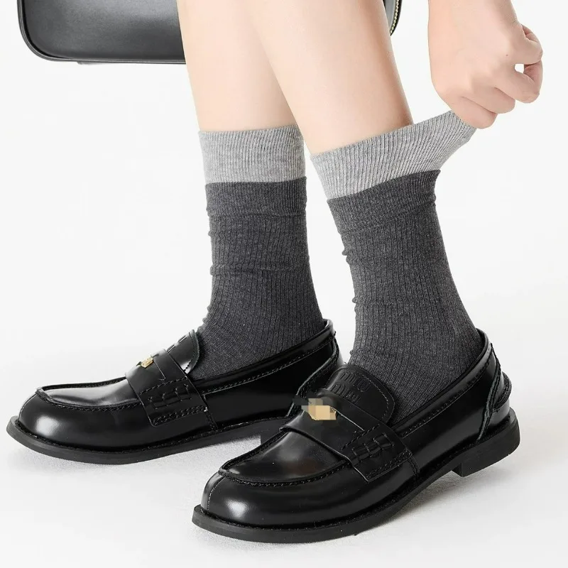 1/4Pairs خليط اللون الجوارب النساء الخريف محبوك وهمية قطعتين منتصف أنبوب جوارب Harajuku بلون جوارب قطنية غير رسمية #6