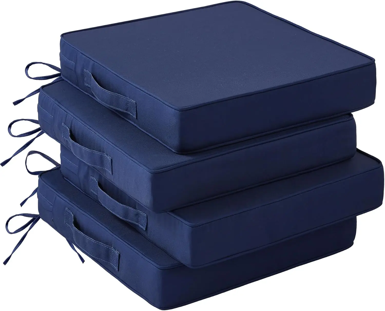 

Комплект из 4 подушек для садовых стульев, 19x19x3 дюйма, водонепроницаемые уличные подушки для сидений с ручкой и завязками, темно-синие