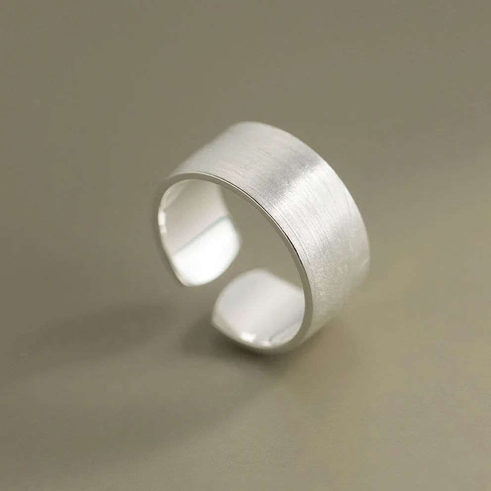 WJFH-ARTS 925 Silver-Plated Classic Metal Wire Drawing Process Wide Face Adjustable Rings For Women Business Open Rings Jewelry