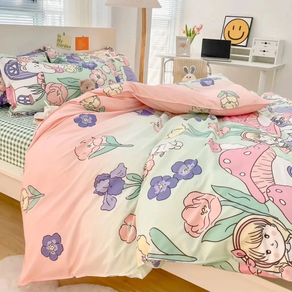 

Korean Cute Bedding Set Queen Size Sheet Adult Children Duvet Quilt Cover Luxury Modern Fruit Cartoons Comforter Kawaii Boy Girl