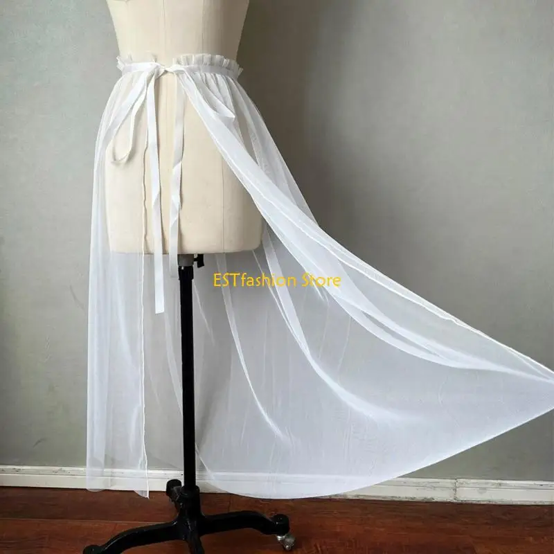 Y5GC Women Tulle Tutu Long Skirts Wedding Bandage Mesh Maxi Skirt Overskirt Overlay