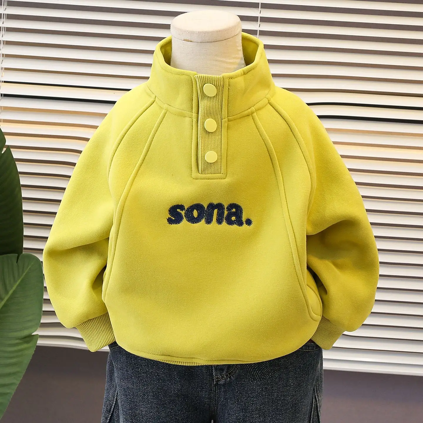 Boys Stand Collar Fleece Lined Sweatshirt 2026 Autumn Winter Warm Pullover Top Kids Casual Fashion Clothing