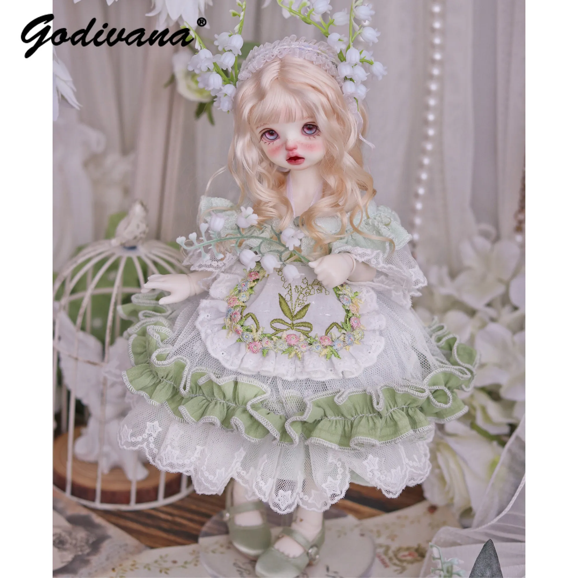 Original Pastoral Rich Accessories Lolita Doll Outfit Lily of The Valley Exquisite Embroidery Fit 1/6 BJD Only Clothes No Doll