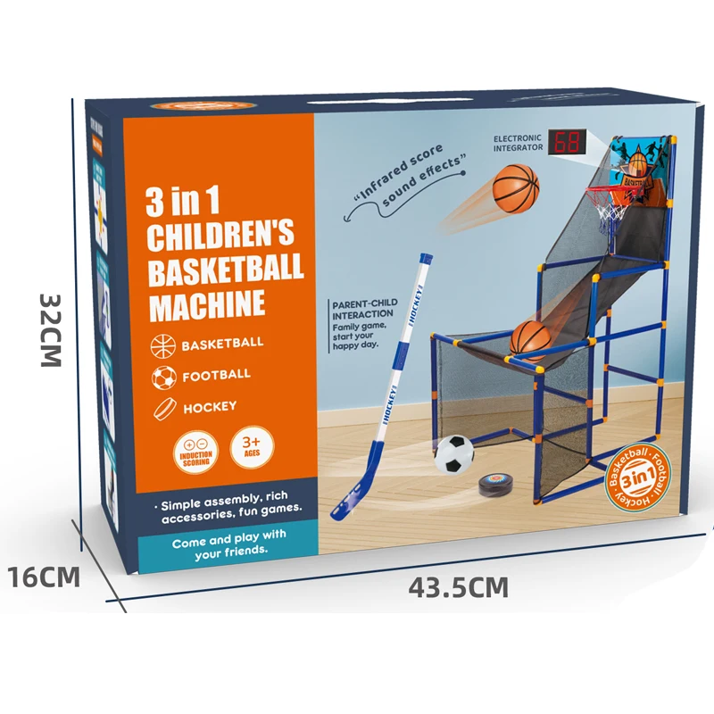 Sport Scoring Game Basketball Football Hockey 3 in 1 Kids Basketball Stand Toy