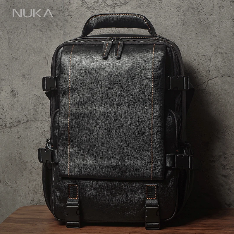 NUKA メンズ トップグレインレザーバックパック 15 インチラップトップバッグ毎日の通勤旅行アウトドアハイキング本革耐久性のあるリュックサック