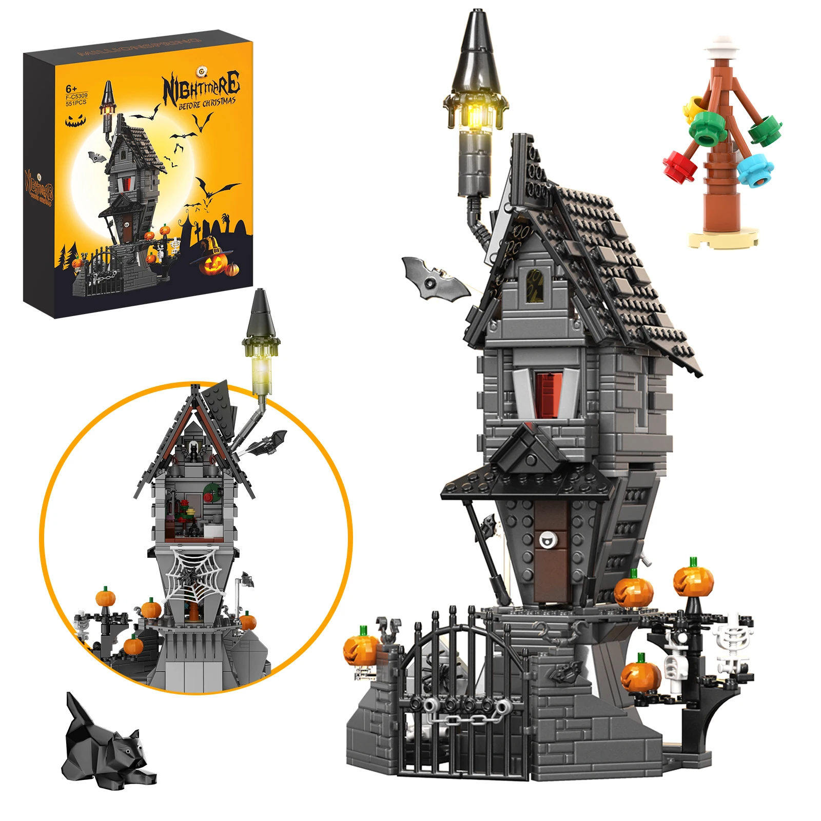 551PCS Nightmare Before Christmas Horror House Building Sets Movie-Theme House Model Halloween Christmas Decoration Gift for Fan