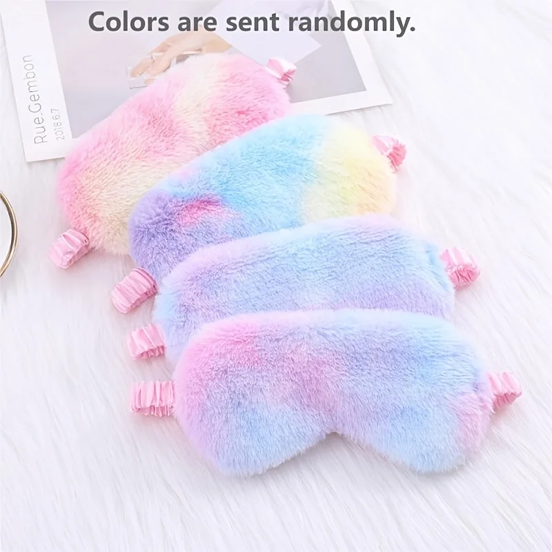 Rainbow Faux Rabbit Fur Plush Sleep Mask,Cute Cartoon Light Blocking Eye Mask,Soft Comfortable Blindfold for Nap Travel Eye Care
