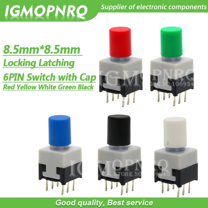 10 Sätze = 20 Stück 8.5*8,5mm mit Kappen verriegelung Verriegelung Push Tactile Power Micro Switch Kit 6-polige Knopfsc halter 8,5x8,5mm