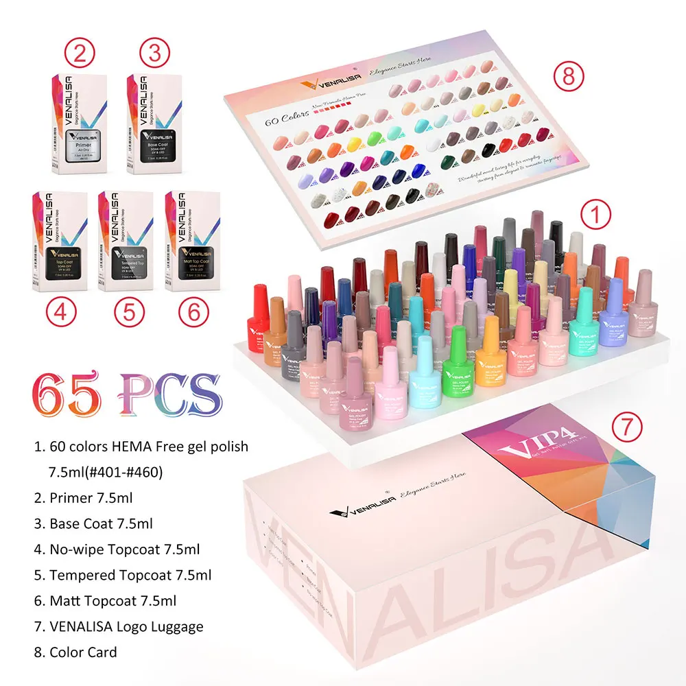 2021 nuovo 60 Fashion Color Venalisa VIP3 smalto per unghie smalto per unghie colore smalto per Nail Art Design Set completo Kit per Gel per unghie