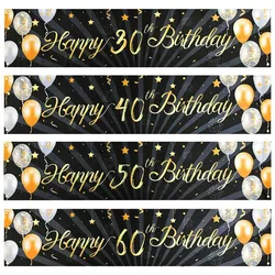 Black Gold Happy Birthday Banner Flag Adult 30th 40th 50th 60th Birthday Party Decoration Supplies Bunting Anniversary