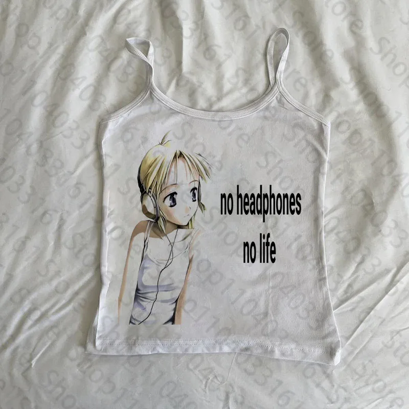 

Aesthetic 2000s Grunge Print Sleeveless Sexy for Tank Top Women Knit Vest Streetwear Clothing Female Crop Top Women Y2k Emo Girl