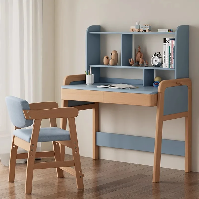 

All Solid Wood Student Home Bedroom Small Apartment Writing Table Primary School Children Study Tables and Chairs