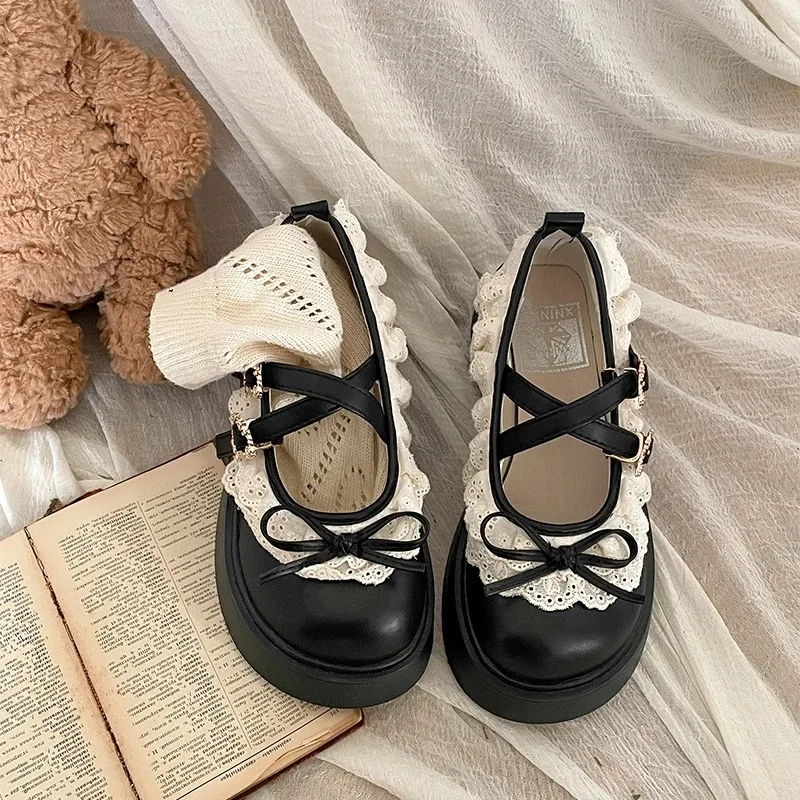 

Sweet Women Mary Jane Shoe Fashion Lolita Lace Casual Shoes for Woman Exquisite Bow Platform Shoes Designer Shoes Zapatos Mujer