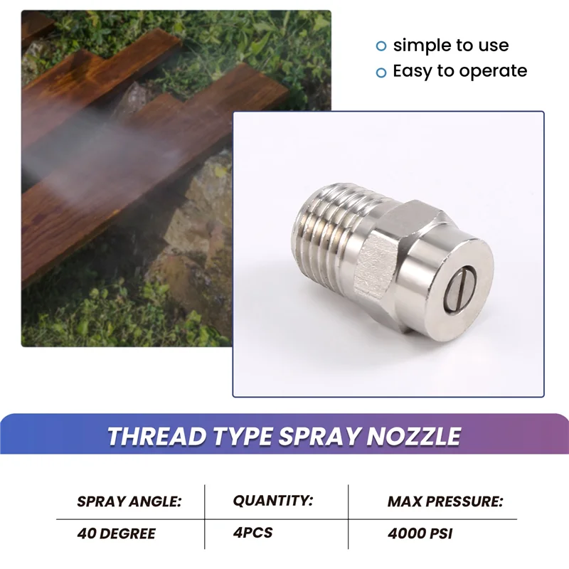 

AA50-4 Pcs Pressure Washer Surface Cleaner Nozzle Replacement Thread Type Spray Nozzle To Water Broom And Undercarriage Cleaner,