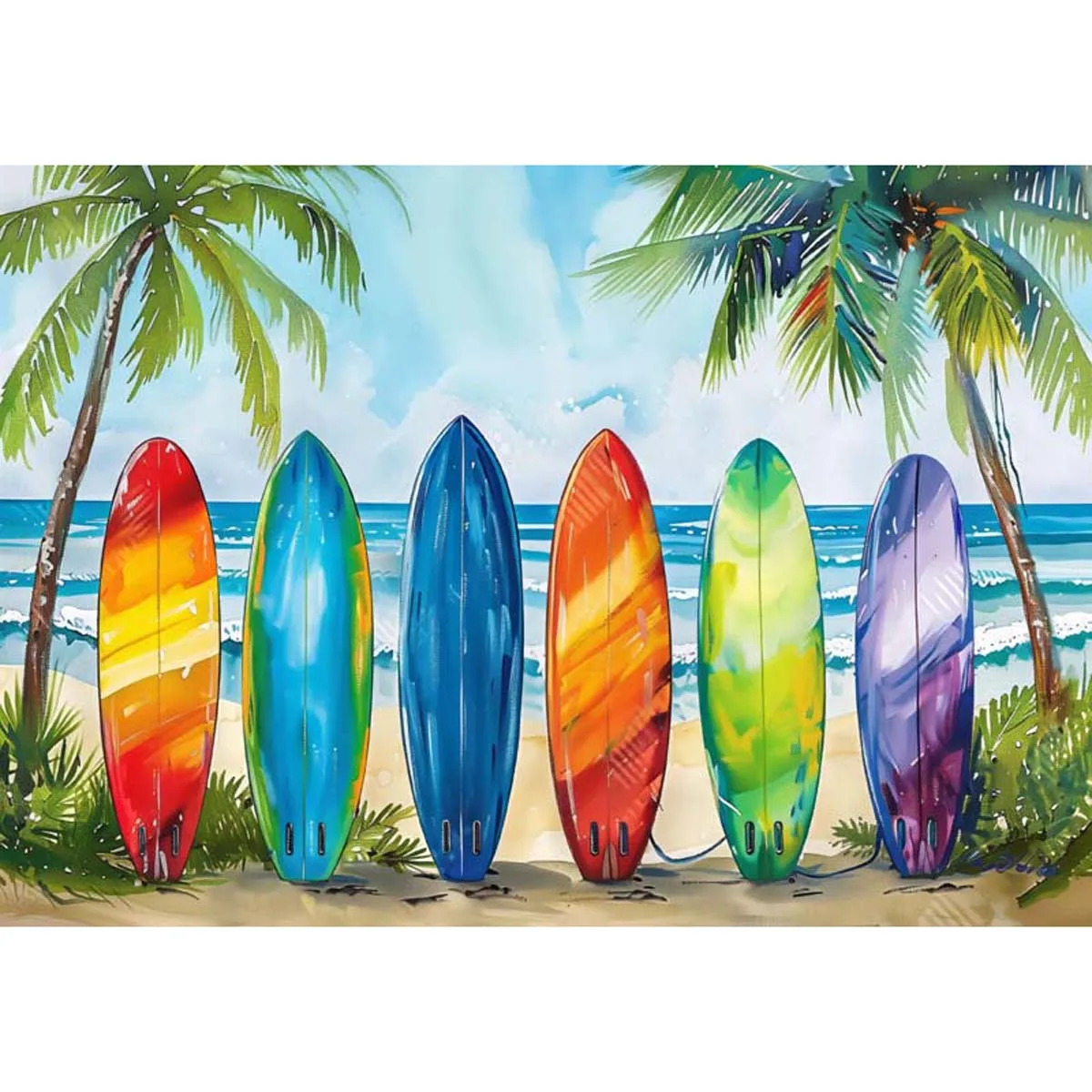 Allenjoy Summer Beach Surfboard Oil Painting Backdrop