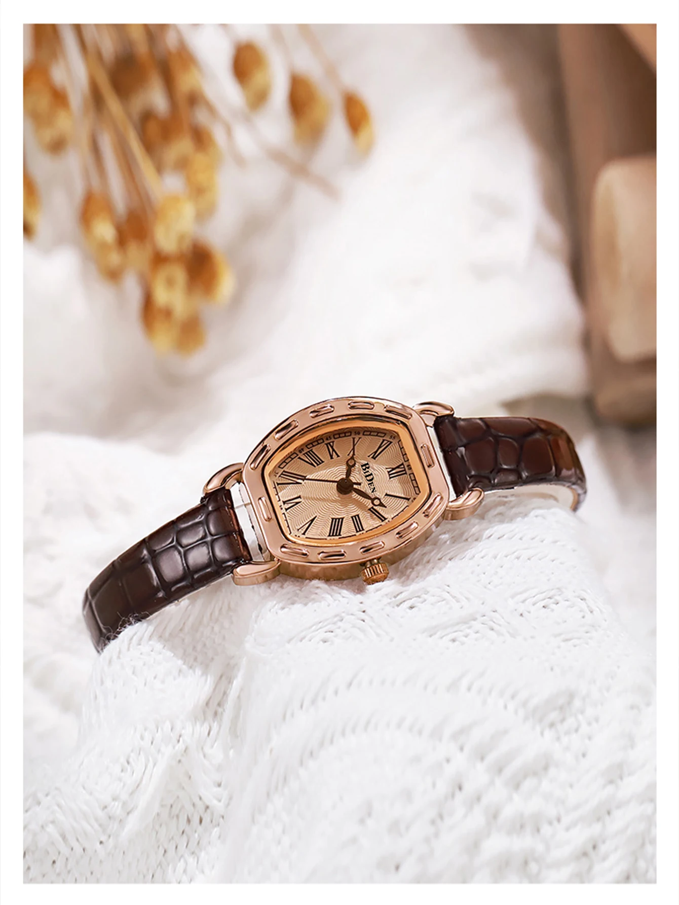 BIDEN fashion simple women's quartz watch Casual Retro Style Roman Scale Belt Quartz Movement Watch