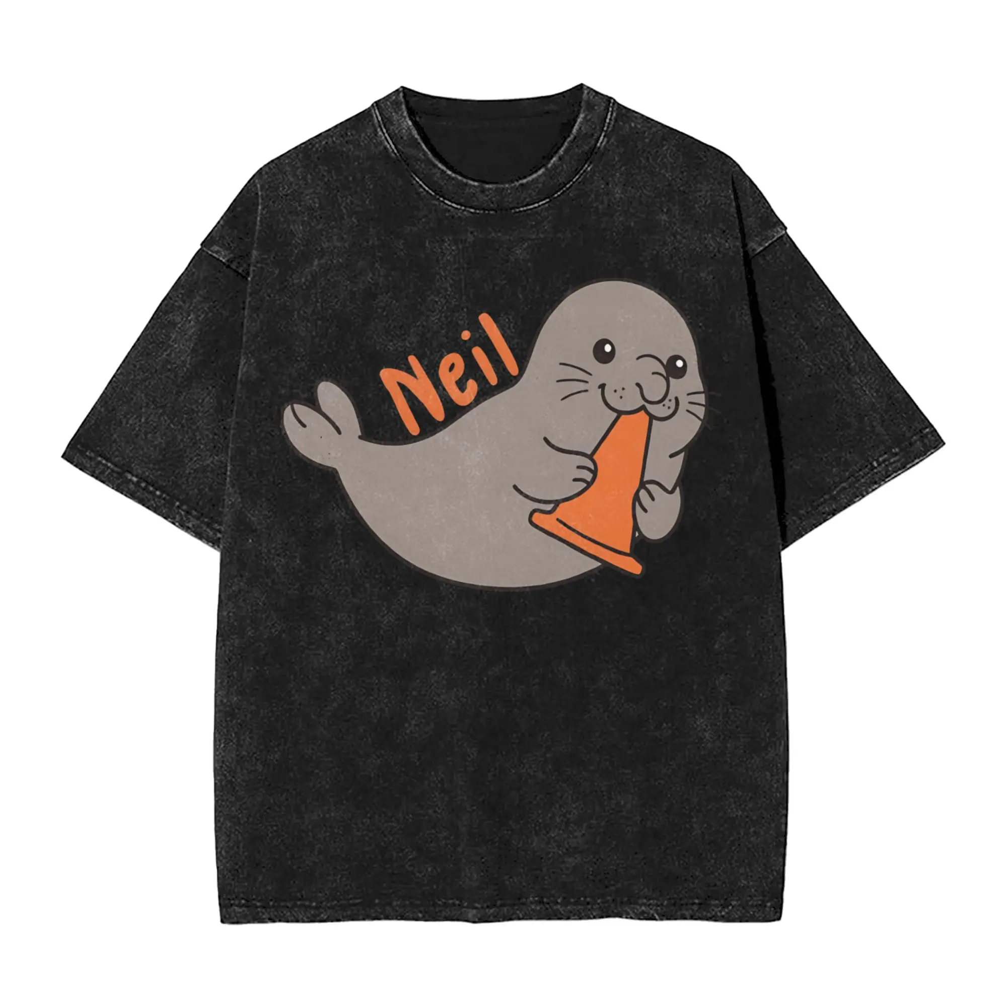 Neil The Seal Kawaii Washed T Shirts Streetwear Hip Hop Vintage T-Shirt  Tee Shirt for Men Women Short Sleeve Harajuku Summer