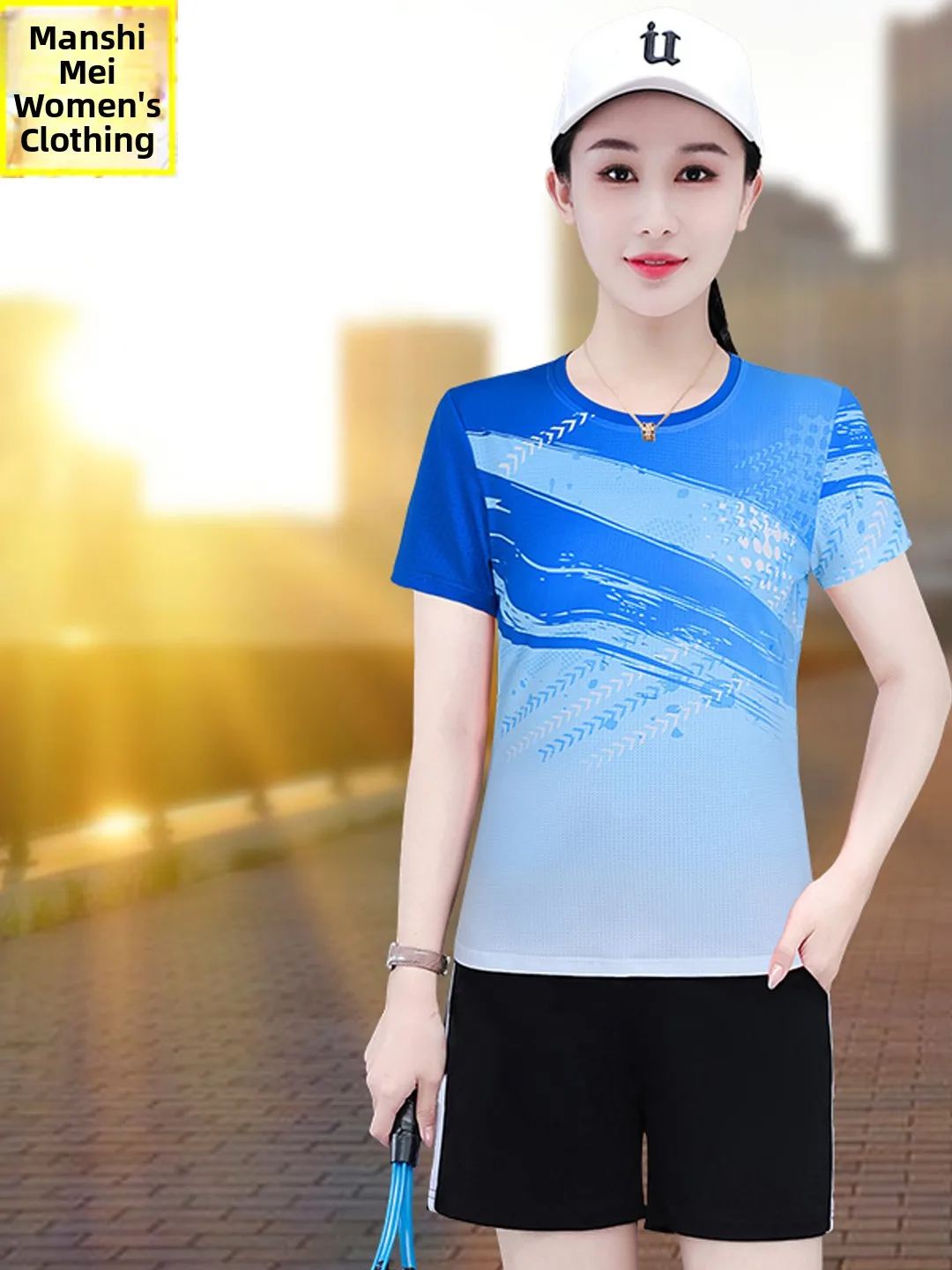 طقم رياضي جاف من الحرير الجليدي للنساء 2025 صيفي جديد ort Sve orts بدلة جري عصرية طقم مكون من قطعتين للتنس