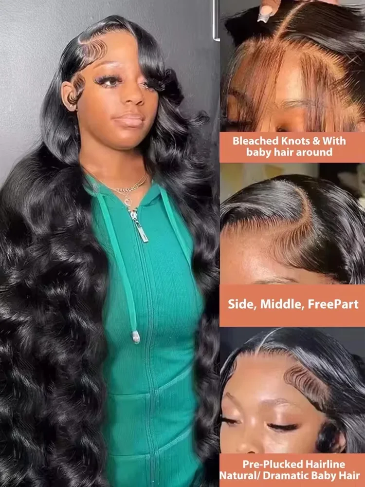 الجسم موجة HD شفافة 13x6 الدانتيل أمامي خصلات الشعر المستعار الإنسان 42 بوصة الطبيعية الأسود موجة المياه الدانتيل شعر مستعار أمامي قطعها مسبقا