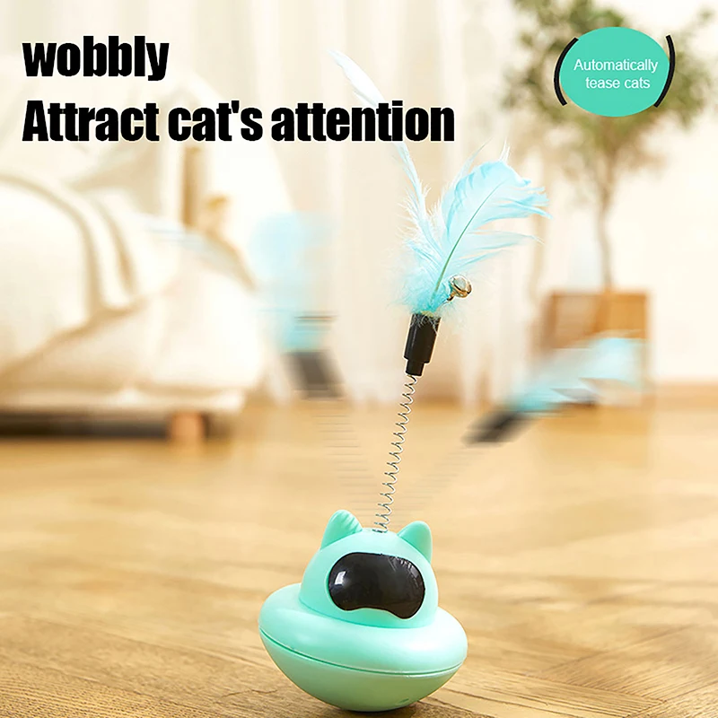 New Cartoon Tumbler Cat Self-pleasure With Bell Toy Rotation Kitten Fun Teasing Feather Stick Removable Turntable Pet Supplies