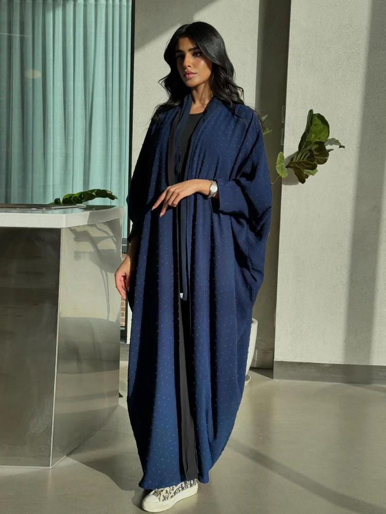 Women's Muslim Robe Abaya Cardigan with Wool Ball Solid Color Splicing Long Jacket 2025 New Middle Eastern Solid Summer Clothing