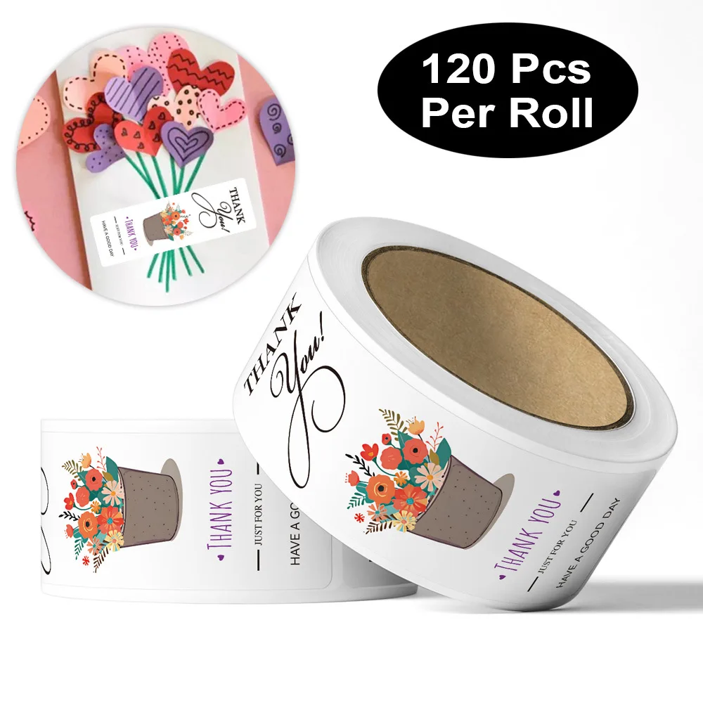 120Pcs/rol Floral Thank You Stickers Decorative Sealing Labels for Small Business Gift Packaging Delivery Package Decoration