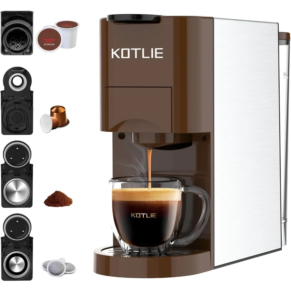 

Single Serve Coffee Maker, 4 in1 Espresso Machine for Nespresso Original/K cups/L'OR/Ground Coffee/illy Coffee ESE