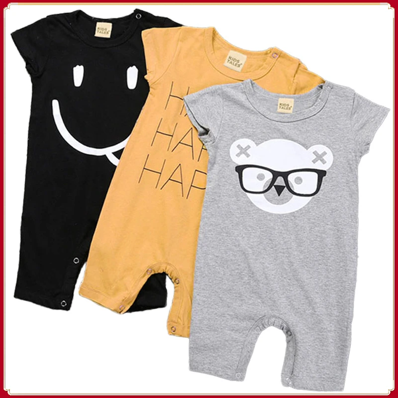 

New Born Baby Items Baby Boy Clothes Bodysuit Toddler Printed Smiling Face Unisex Shorts Sleeve Jumpsuits Infants Casual Romper