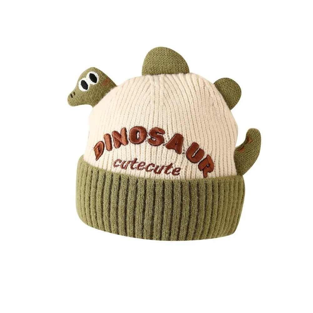 

New Cute Cartoon Dinosaur Kid Pullover Hat Cold Proof Warm Ear Protection Hat Thickned Windproof Knitted Hat Winter