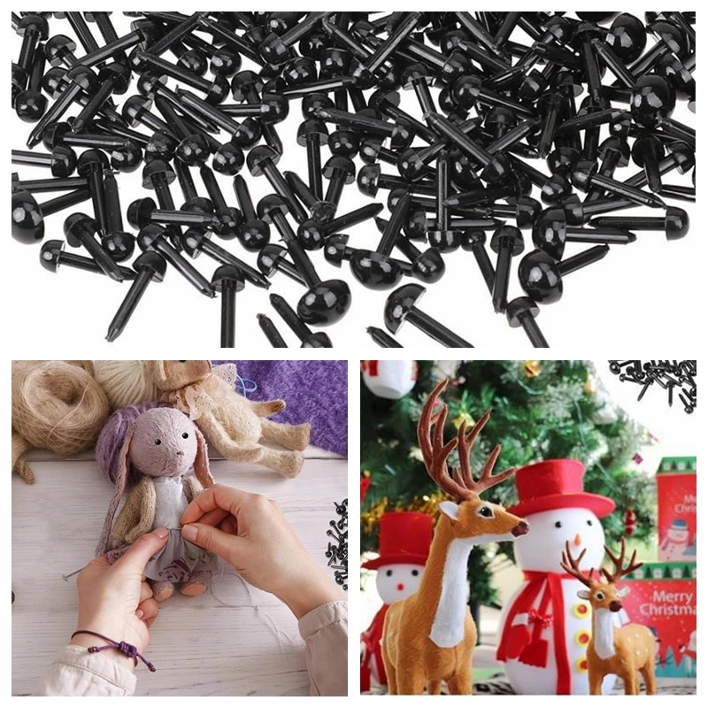 100Pcs/Pack 3-8mm Plastic Black Dolls Eyes DIY Doll Puppet Animals Pin Safety Eyes For Handmade Bear Doll Craft Children Toy